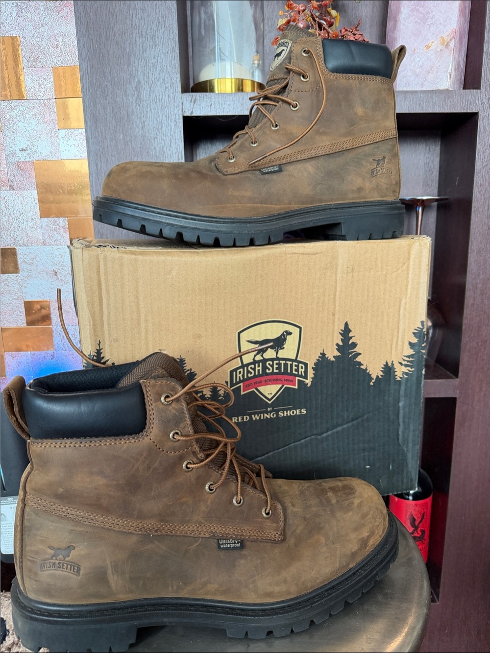 NEW Irish Setter Brown Leather Lace-Up Work Boots Aluminium Toe